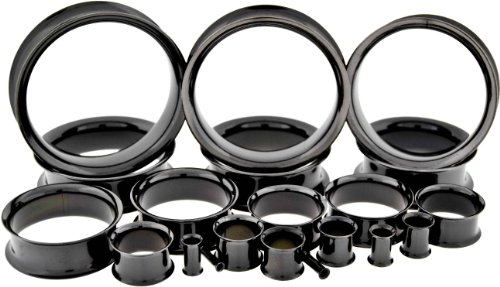 Tunnels Plugs Black Steel Double Flared Flesh Tunnels 2 Pieces from 10 Gauge - 24mm