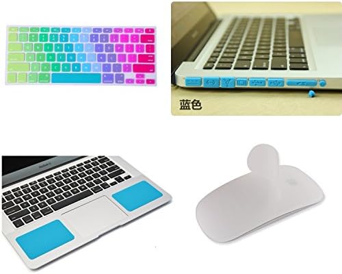 Applefuns(TM) 4 in 1 Accessory Kit for Macbook Air 13" &amp; Pro 13" 15" with Retina Keyboard Cover+Dust Plug+Mouse Sticker+Palmguard (rainbow)