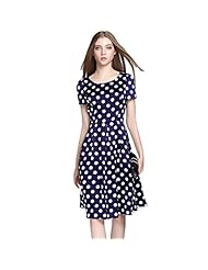 Polyester Fit-and-Flare Dots Print Puff Sleeves Short Sleeves Full-Skirt  Dress