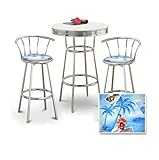 Chrome Bar Table & 2 Chrome 29" Elvis Presley Fabric Seat Barstools
