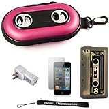 IMAGE OF Pink Portable Hard Cover Shell with Integrated Speakers & Silicone Cassette Skin for New Apple iPod Touch 4 ( 4th Generation 8GB 16GB 32GB ) + Includes Anti Glare Screen Protector Guard + Includes a USB Home Charger