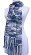 Handmade Lightweight Scarf - Open Weave in Blue and White (100% Knitted by Hand/Extra Long)
