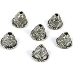 6 Bali Bead End Caps Cones Thimble Antique Silver