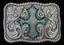 Western Style Acorn Scroll With Indigo Crystal Cross Belt Buckle