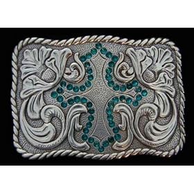 Buy Western Style Acorn Scroll With Indigo Crystal Cross Belt Buckle by crosses