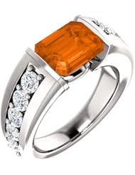 10K White Gold 9.00x7.00mm Emerald Cut Madeira Citrine and Diamond Ring -- LIFETIME WARRANTY