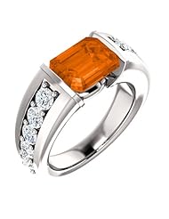 14K White Gold 9.00x7.00mm Emerald Cut Madeira Citrine and Diamond Ring -- LIFETIME WARRANTY