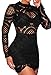 ZKESS Women's Long Sleeve Lace High Neck Party Club Mini Dress L Size Black 131