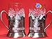 2 ea Old Fashioned Russian Cut Crystal Glasses & Matching Metal Glass Holders Podstakannik suitable for hot/cold liquids