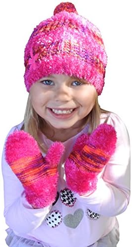 Aspen Supply Toddler & Little Girls' Fuzzy & Soft Winter Cap & Mittens Set (Ages 2-5) (Pink)