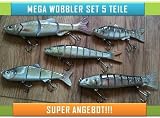 MEGA Wobbler Set aus 5 Kunstk�der zum Raubfischen optimal f�r Hecht, Wells, Dorsch, Spinner, Zander
