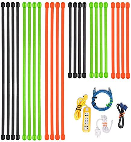 24 Pack Twist Ties by Yoturo, 3 Inch 6 Inch Reusable Rubber Gear Tie, Bendable Wire Holder, Cable Manager Cord Keeper Organize Electronics Gadgets for Travel - Green, Orange, Black