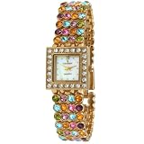 Peugeot Women's 835G Square Gold-Tone Multi Color Crystal Bracelet Watch
