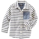 OSHKOSH(オシュコシュ) シャンブレーポケットストライプボタンフロントオックスフォード ストライプ トップス長袖シャツ 18ヶ月【並行輸入】