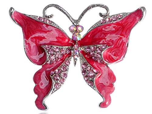 Epoxy Enamel Pearlescent Rose Crystal Rhinestone Butterfly Fashion Pin Brooch