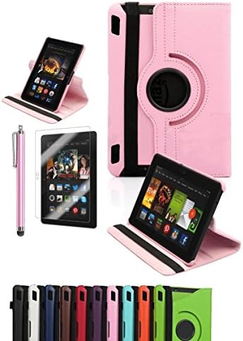 Amazon Kindle Fire HDX 7", CINEYO(TM) 360 Degree Rotating Stand Case Cover with Auto Sleep / Wake Feature for Amazon Kindle Fire HDX (10 Colors)(will only fit Kindle Fire HDX 7" 2013) (Light Pink)
