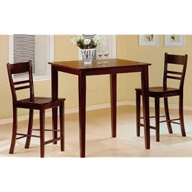3pc Cappuccino Finish Wood Pub Bar Table 2 Stool Set by visiondecor Furniture