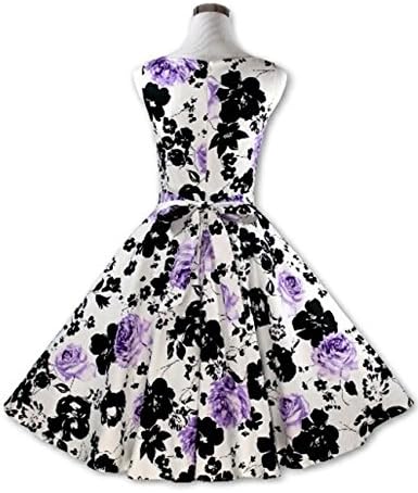 DEWSON Women's Vintage 50S Floral Print Rockabilly Swing dress Purple 14