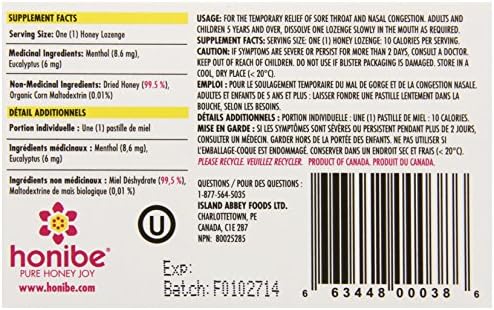 Honey Lozenges Honey Lozenges with Menthol/Eucalyptus, 10-Count (Pack of 3)