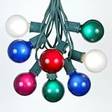 G50 Globe Outdoor String Lights With 25 Multi Globe Bulbs By Novelty Lights - Commercial Grade - Outdoor Lights - Bulb String Lights - Globe String Lights - Globe Lights - Patio String Lights - Green Wire - 25 Foot