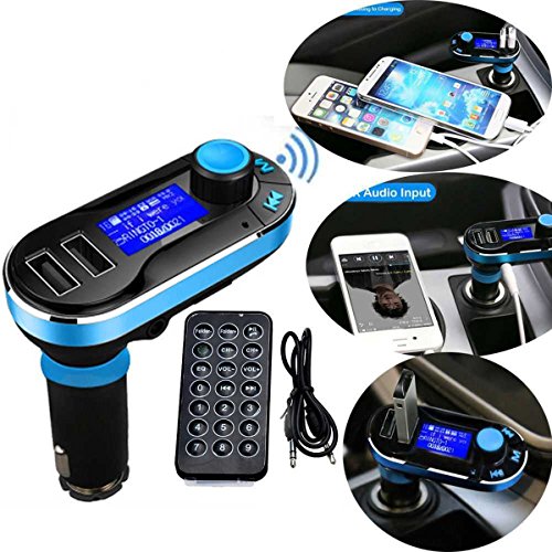 5in1 Wireless Bluetooth Car Music Player FM Transmitter Dual USB Car Charger Support SD/TF Card Music Control Hands-Free Calling for iPhone Samsung Galaxy HTC, LG ,Sony Tablets Mp3 Mp4 Player (Blue)