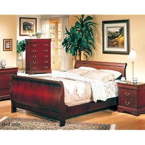 Queen Size Sleigh Bed Louis Philippe Style in Cherry Finish by visiondecor Furniture