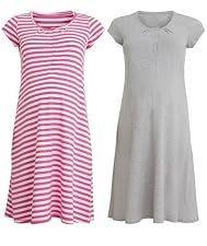 Maternity Pink And Grey Stripe Short Sleeve Nightshirt - 2 Pack