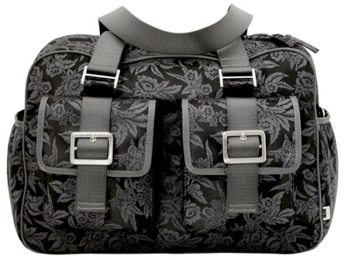 OiOi Floral Black  Charcoal Jacquard with Acacia Trim Carry All Diaper Bag