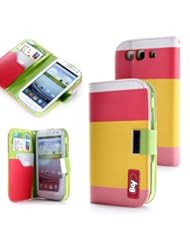 Wireless: Bayke Brand / Samsung Galaxy S3 SIII (At&t / Verizon / US Cellular / Sprint / T-Mobile / Unlocked) Fashion Designer Colorful PU Leather Wallet Case with Strap with Stand with Magnetic Clip Credit Card Slots & Holder (Rose+Yellow+Pink) - BAYKE