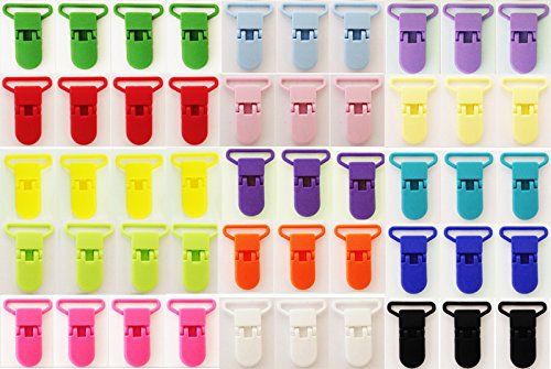 100 KAMsnaps Lead-Tested 1" KAM Plastic Pacifier Clips Alligator No-Tear Grip Suspender Clips Dummy Teething Ring Binky Soother Bib Mittens Toy Ribbon Leash Snaps Holder Bulk Wholesale (Narrow)