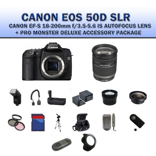 Canon EOS 50D with Canon 18-200mm Lens + SSE PRO Monster 8GB, Battery Grip & lens Deluxe Accessory Package (Everything You Need)