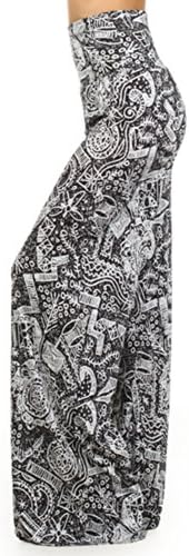 3232 Tribal print, knit palazzo pants with a high fold-over waist and a wide leg