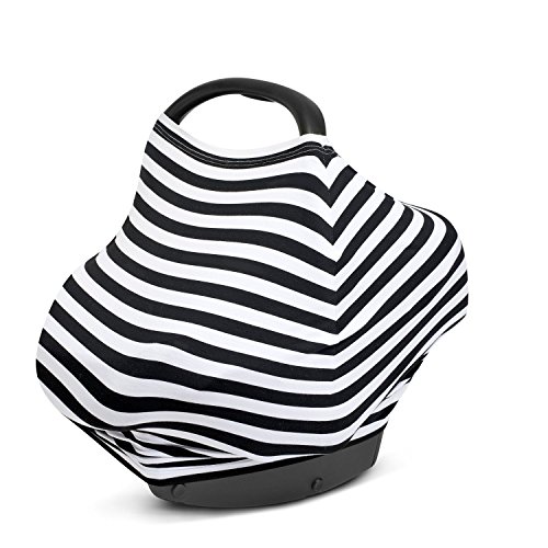 MyM Stretchy Multi-use Baby Car Seat Canopy, Nursing Cover, Shopping Cart Cover 4-in-1 Unisex (Black And White)