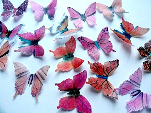 ORANGE & PINK Small Assorted Set of 24 Edible Butterflies 1.75 for decorating Macaron Cookies, Wedding Cake and Cupcake Toppers, Edible Wafer Paper Decorations