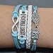 Vintage Silver Infinite Best Friend Owl Karma Bracelet Blue Knit Rope Handmade