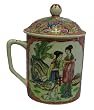 Covered coffee cup / tea mug - chinese hand painted porcelain