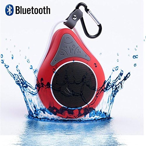 Crazy Genie Portable IPX6 Dustproof Waterproof Floating Wireless Bluetooth Speaker Shower Car Traveling Handsfree Receive Call & Music Suction Phone Mic, Water Droplet Design, Rechargeable, High Performance, Sound Quality Stability, Stereo Audio, Enhanced Bass, Built-in Microphone, Hands-free, 6Hrs Playback Time for All Bluetooth Devices - Smart-phones, Tablets, Laptops, PCs, MP3 Players, etc. (Red)