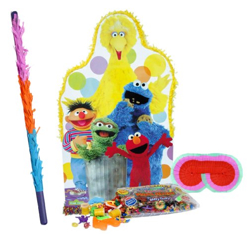 Big Bird and Friends Giant Pull-String Pinata Party Pack Including Pinata, Pinata Candy and Toy Filler, Buster and Blindfold