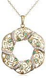 Yellow Gold Overlay Sterling Silver Emerald & Diamond Accent Circle Pendant, 18