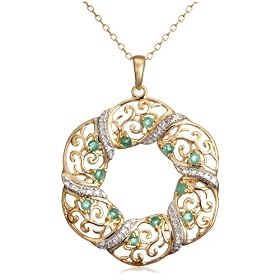 Buy Yellow Gold Overlay Sterling Silver Emerald and Diamond Accent Circle Pendant, 18 by Amazon.com Collection