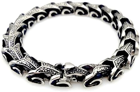 HACART "Cobra" Stainless Steel Men's Link Bracelet Black Silver With Fold-Over Clasp, 8.66"