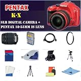 Pentax K-x Digital SLR (Red) with Pentax 18-55mm Lens + SSE Premium Starter 4GB, Deluxe Carrying Case, Battery, HDMI Cable & Tripod Complete Accessories Package