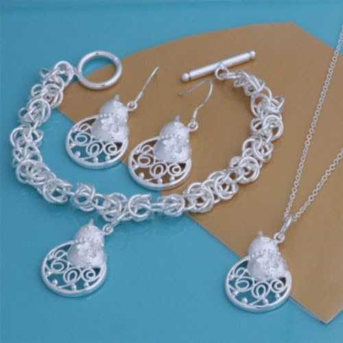 Fashion accessaries silver plated frosted gourd necklace bracelet earrings gifts jewelry set