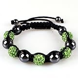 10mm Green Crystals Macrame 5pcs Beaded Shamballa Ball Adjustable Bracelet