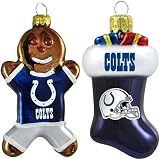 NFL Indianapolis Colts Blown Glass Gingerbread Man & Stocking Ornament 2-Pack