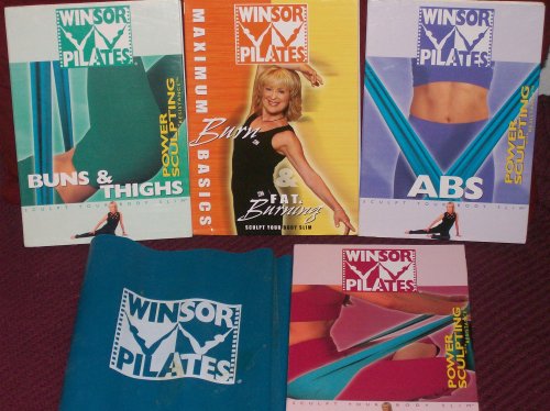 WINSOR PILATES 4 DVD SET (Includes 5 workouts!) + Resistance BAND: Bun & Thighs Power Sculpting DVD, Maximum Burn Basics & Fat Burning DVD, ABS Power Sculpting DVD, Power Sculpting with Resistance DVD.