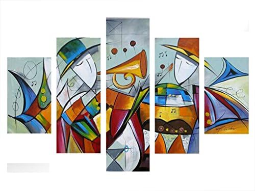 Neonphoenix 5 Pieces Hand painted Framed Modern Kitchen Canvas Paintings Interesting Musical Instrument Wall Art Oil Painting Set Bar Bed Room Decorative Pictures
