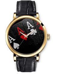 SPRAWL Aanalog Fashion Series Gold Ladies Watches of Genuine Black Leather Strap,Unique Wrist Watch for Women Girls Designed with Card game
