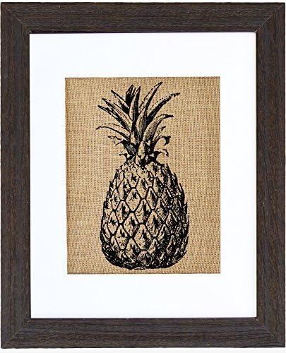 Pineapple Burlap Wall Art Decor Driftwood 11x14 (8x10 art)