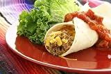 Mexican Burrito with Beef Beans Cheese and Salsa on Red Plate - 24